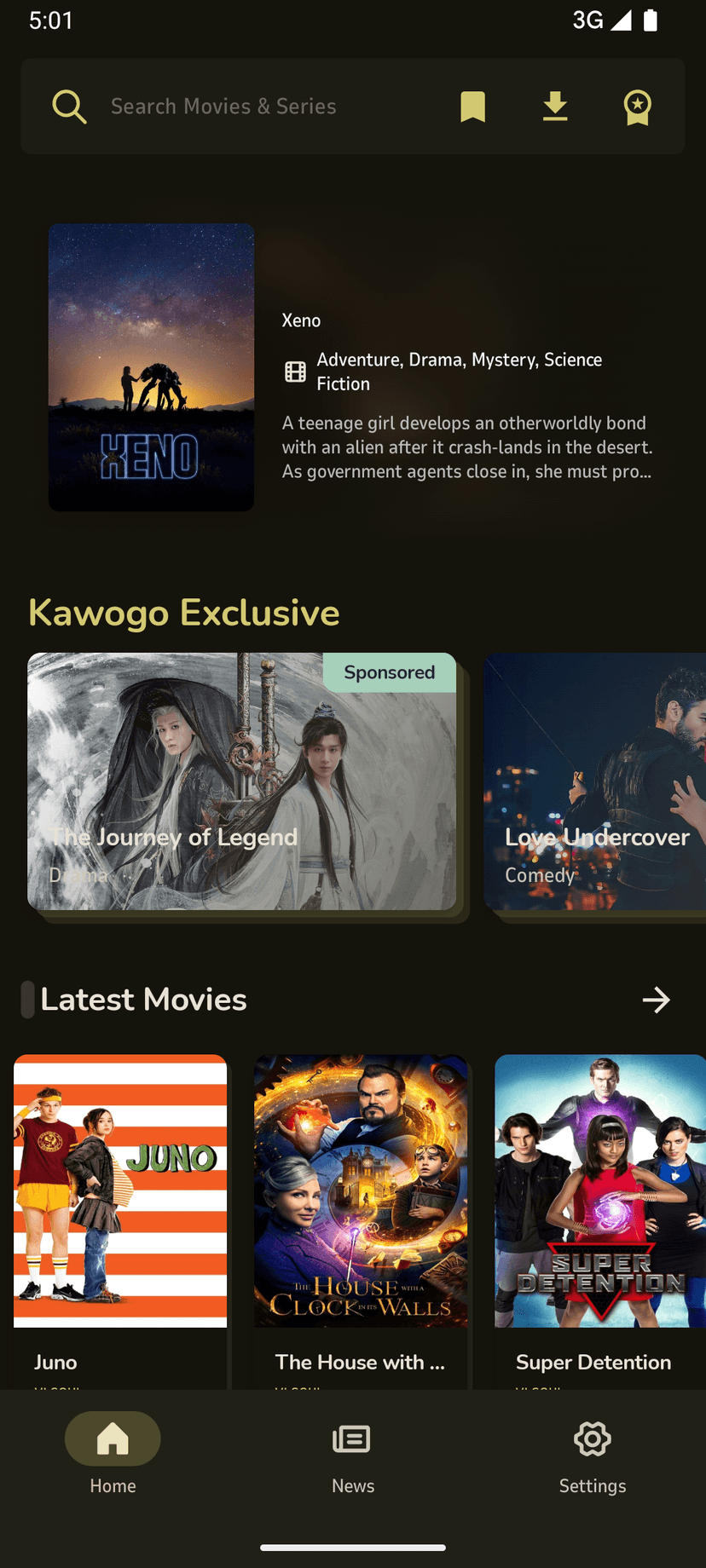 Kawogo Movies Home Screen